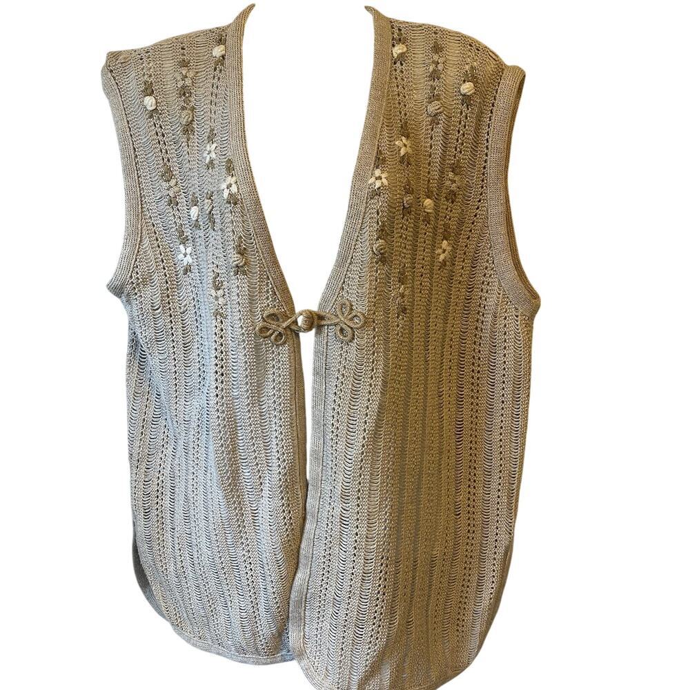 VTG Marifior Italy Made Cardigan Sweater Vest Knit Floral Granny Cottagecore L